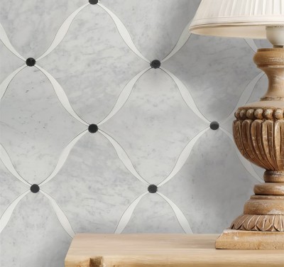 Gạch mosaic tia nước hình giọt nước Bianco Carrara và Sivec Marble
