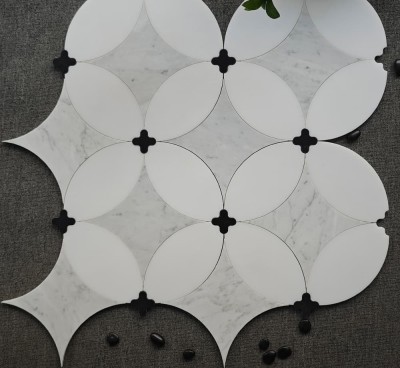Gạch mosaic tia nước Bianco Carrara và đá cẩm thạch trắng