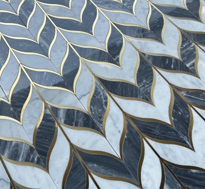 Gạch mosaic tia nước bằng đá cẩm thạch Bianco Carrara hình cánh cung