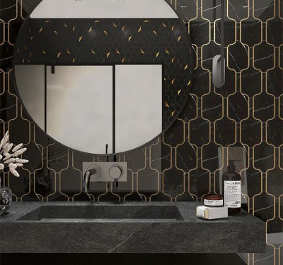 Nero Marquina - Gạch mosaic đá cẩm thạch trong phòng tắm
